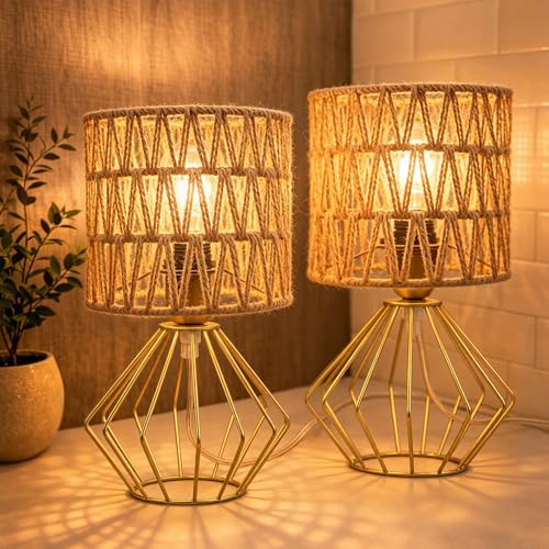 Hamilyeah Gold Rattan Bedside Lamps (Set of 2)