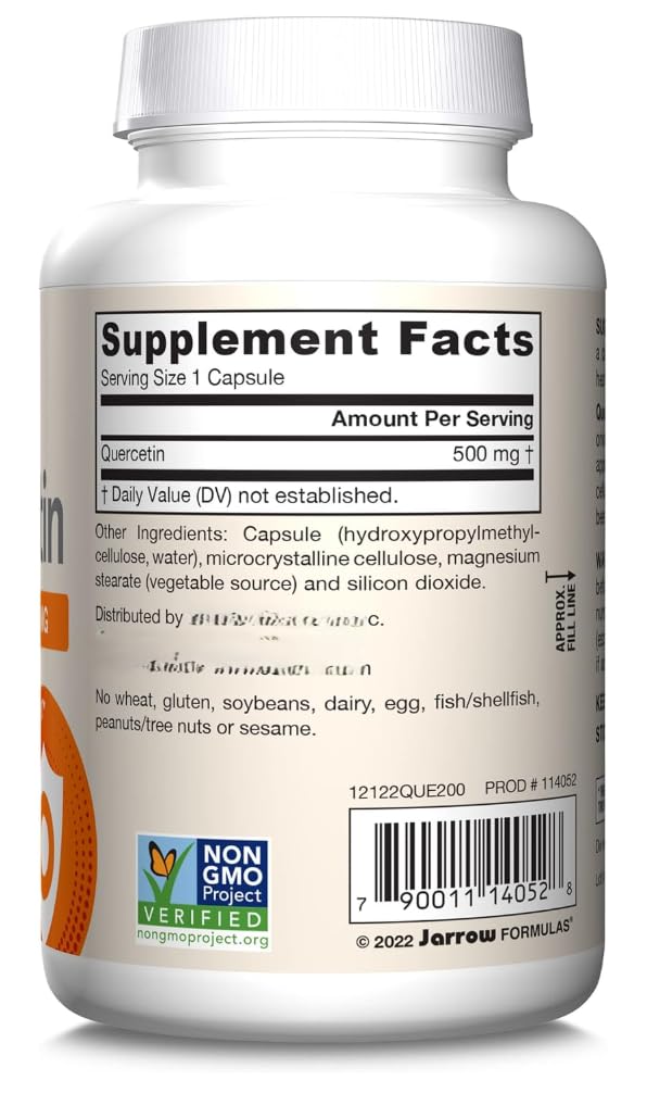 Quercétine végétalienne 500 mg par portion, 200 gélules
