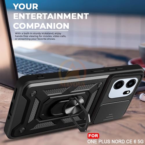 Image of Armor Bumper Back Cover Case for OnePlus Nord CE 6 5G Rotating Camera Cover, Ring Holder & Kickstand | Heavy Duty & 360 Degree Protection Back Cover for OnePlus Nord CE 6 5G (Black)