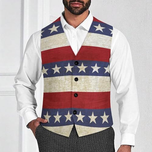 Vintage USA Flag with Stripes And Stars Men's Suit Vest Slim Fit V-Ncek Waistcoat Business Casual Vest2