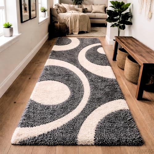 Image of 3D Shaggy Polyester Carpet Rug Runner Area Mats for Bedroom /Living Area /Home with Anti Slip Backing Soft /Fluffy Hight Pile - (Moon Grey, 2x10 feet)