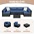 JAMFLY 7 Pieces Outdoor Patio Furniture Sectional Set, Black Wicker Rattan Patio Outdoor Furniture Set with Tea Table Conversation Sets, Aegean Blue