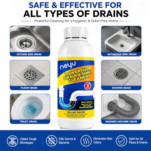 Image of NEYU Xpert Drainex Drain Cleaner Powder for Clogged Drains - Heavy Duty Drain Blockage Remover for Kitchen Sink, Bathroom, Toilet & Pipe Cleaning 100gm (2 Piece)
