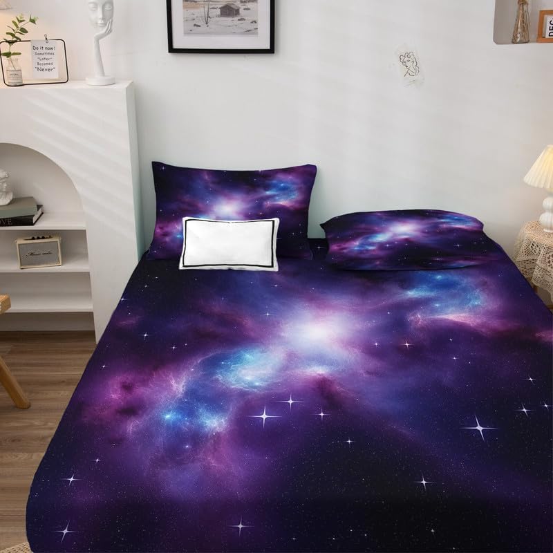 Miniatura 10 de Juego de sábanas Queen  Sábanas de cielo estrellado, sábanas y fundas de almohada, microfibra suave, bolsillo profundo y sin arrugas, 1 sábana