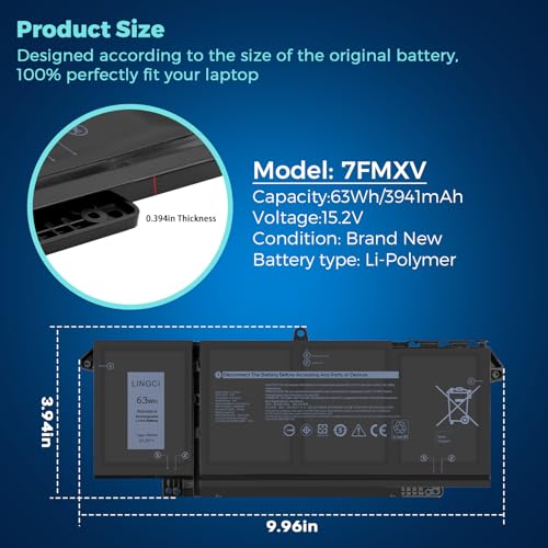 Image of 7FMXV Battery Replacement for Dell Latitude 5320 7320 7420 7520 Latitude 5320 2-in-1 /7320 2-in-1 /7420 2-in-1 P133G P134G P135G P136G P138G P139G P110F TN2GY 9JM71 4M1JN 1PP63 63Wh