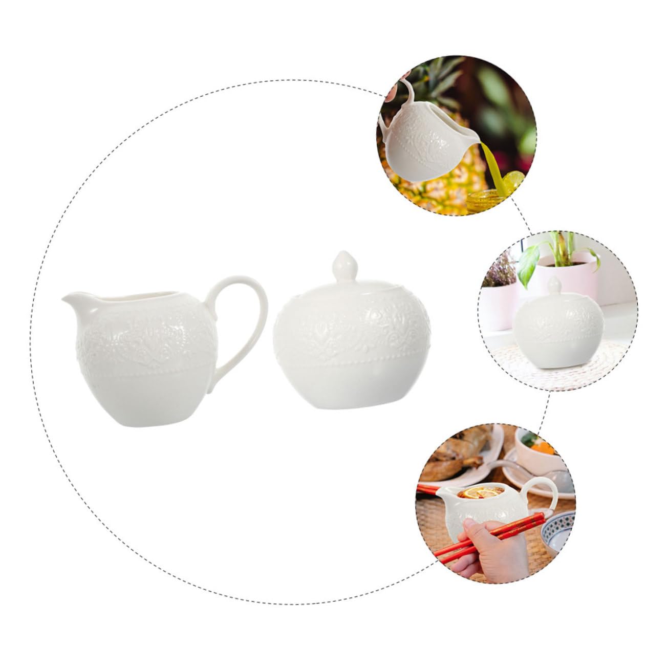 Jarra Fácil de de Limpiar para Elegante Diseño para y Adecuado Café Azucarero Leche Cerámica de Color Claro 2 Pcs en Uso Diario Cocina