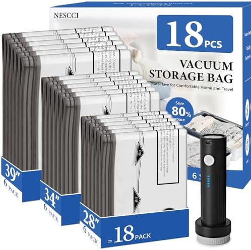 NESCCI Travel Vacuum Bags for Clothing with Rechargeable Wireless...
