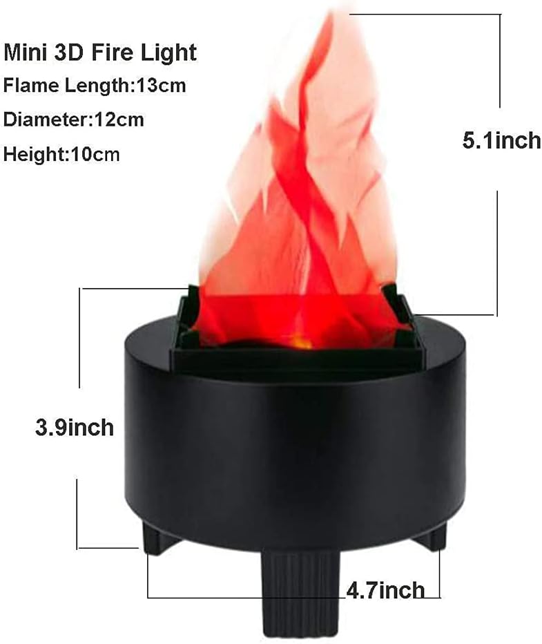 3D Fake Fire Flames Lamp, Artificial Flame Campfire Realistic Stage Light LED Table Lamp for Halloween Night Light Club Decor, Black