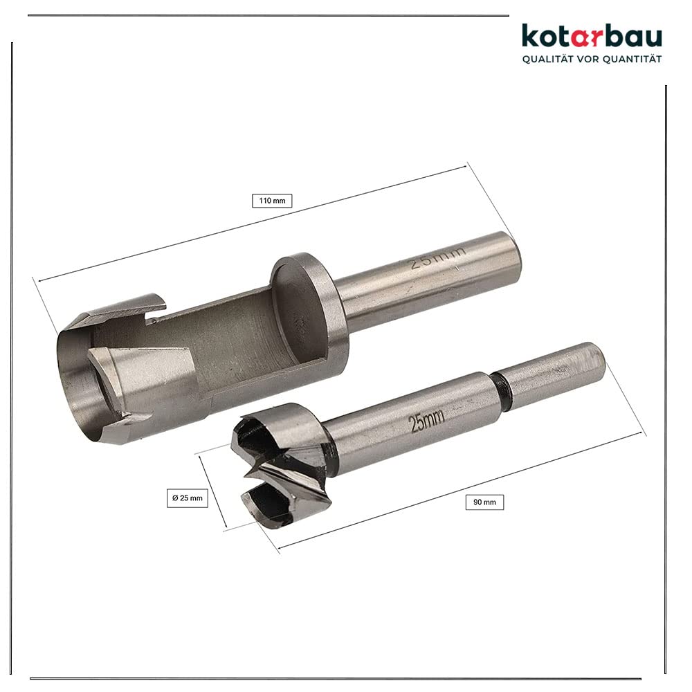 KOTARBAU® Set di frese e punte per legno, 25 mm, punte forstner, punte per trapano, trapano per potatura, fresa, punte per legno, punte per legno