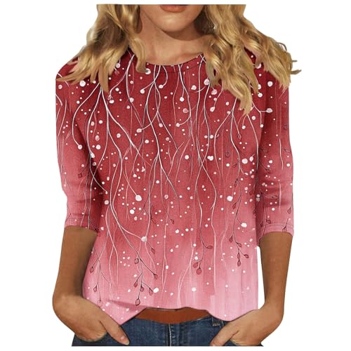 Image of 3 /4 Sleeve Tshirts Shirts for Women Vintage Flowers T Shirt Crew Neck Going Out Tops Elbow Length Sleeve Tops
