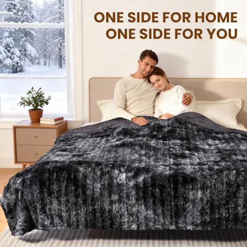 Image of Bearhug Electric Heated Blanket, Heating Blanket Warming, Sherpa Heated Blanket, ETL Certified, Machine Washable, Gift Packaging (Marble Black, Queen Size 84 inch X 90 inch)