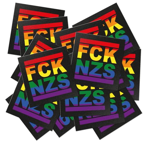 100x FCK NZS Sticker Regenbogen - 7,4 x 7,4 cm - Politisch Links Outdoor Sticker Aufkleber groß FCKNZS gegen Rechts Aufkleber-Set