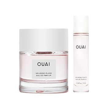 OUAI Melrose Place Eau de Parfum Set - Elegant Womens Perfume for Everyday Wear - Fresh Floral Scent, Notes of Champagne, Bergamot & Rose with Hints of Cedarwood & Lychee 2 Count, 0.34 Oz/1.7 Oz