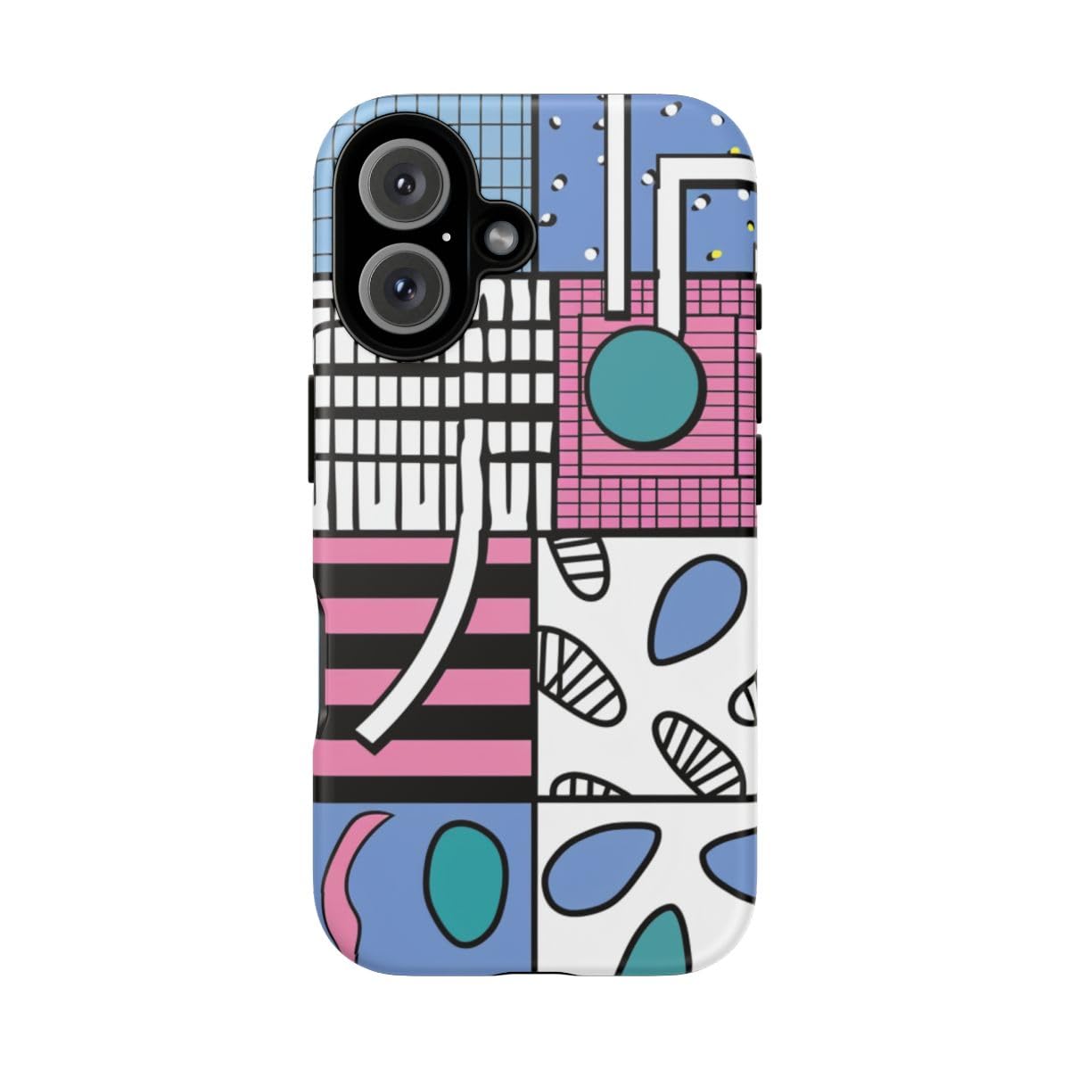 Coque iPhone 16 motif géométrique abstrait rose rigide mate