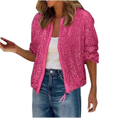 Damen Pailletten Sweatjacke Sweatshirt Glitzer Damen Mit Reissverschluss...