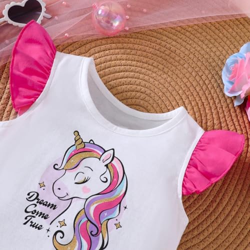 Image of Toddler Girls Suit Outfits 2 Piece Skirt Set Unicorn Ruffle T-Shirt and Rainbow Star Tutu Skirts for Big Kid Sizes 2-7T