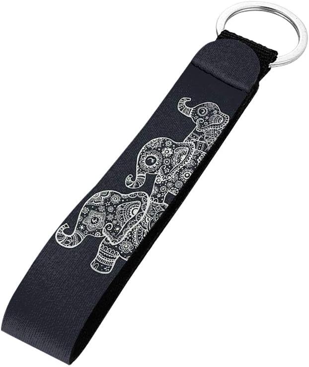 CozeyatCozeyat Tribal Ethnic Elephant Black Keychain Wrist Lanyards Straps Portable Hand Wristlet Keychain Keyfob Wristlet Store Key USB Small Items Free Your Hands