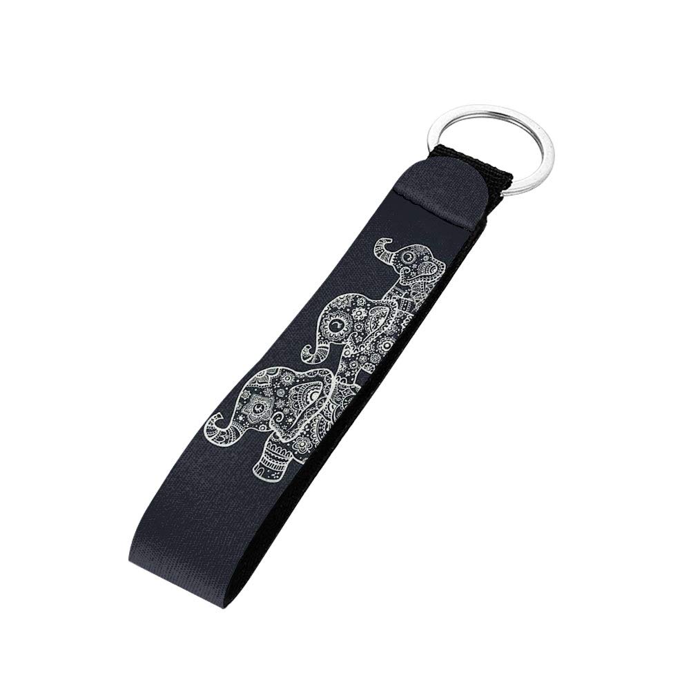 CozeyatCozeyat Tribal Ethnic Elephant Black Keychain Wrist Lanyards Straps Portable Hand Wristlet Keychain Keyfob Wristlet Store Key USB Small Items Free Your Hands