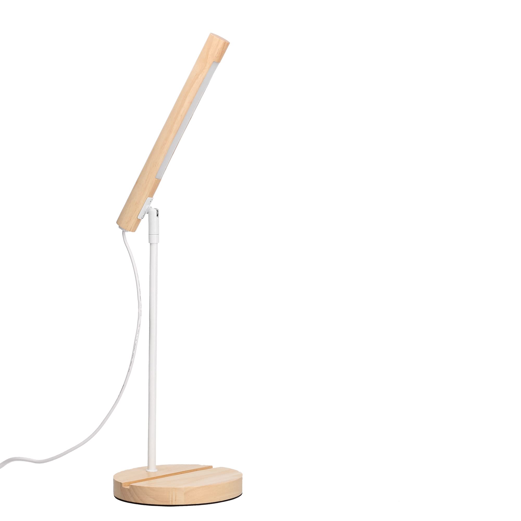 Forlight Arlo - Lampa biurkowa LED z naturalnego drewna. Lampa stołowa z białej stali i drewna z neutralnym światłem LED 4000 K