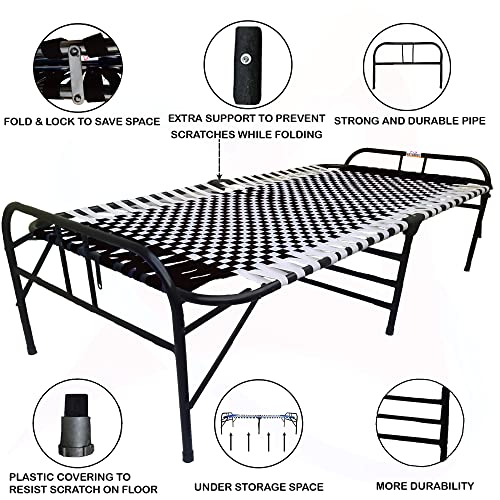 Image of ARTEMIST Portable Single Folding Beds Space Saving Heavy Duty Foldable Beds Frame /khat Cot for Sleeping Beds Sturdy Metal Beds Frame Space Saving Design 3X6 feet (Black Classic Bed)