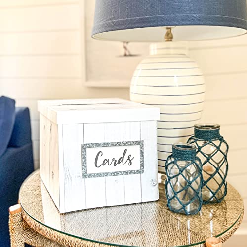 image for Kate Aspen White Rustic Wood Gift/Wedding Card Box, Money Box, Farmhou