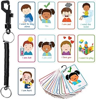 Special Needs Communication Cards Set of 26 Pcs Flash Cards Emotion Cards for Kids Autism Visual Speech Cards Sensory Feelings Cards with Spring Rope Lanyard for Non Verbal Toddler Children Adults
