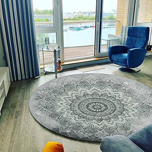 Leevan Traditional Collection Round Rug 4Ft Diameter Oriental Distressed Faux Wool Circular Rugs Non-Slip Machine Washable Soft Accent Vintage Throw Rugs For Living Room Bedroom Bathroom #TOP3