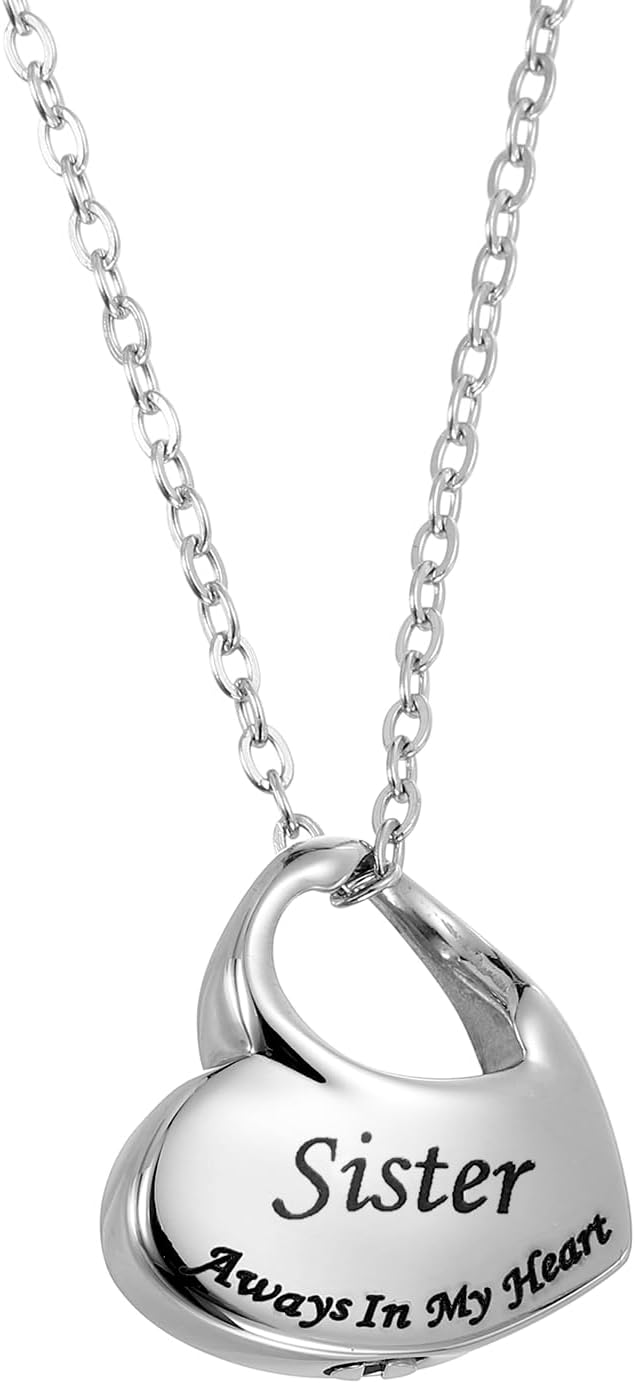 uxcell Heart Cremation Necklace for Ashes Sister, Urn Ash Memorial Cremation Necklaces Waterproof Keepsake Pendant with Funnel Kit for Ashes of Loved Ones (Silver Tone)