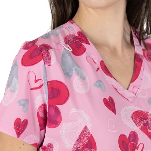 Miniatura 4 de B-Well Isabella Casacas Sanitarias Mujer Con Elastano E Diseño, Manga Corta Cuello V Para Enfermeras, Dentistas, Médicos, Estudiantes Y Veterinarios, Amor., Xl