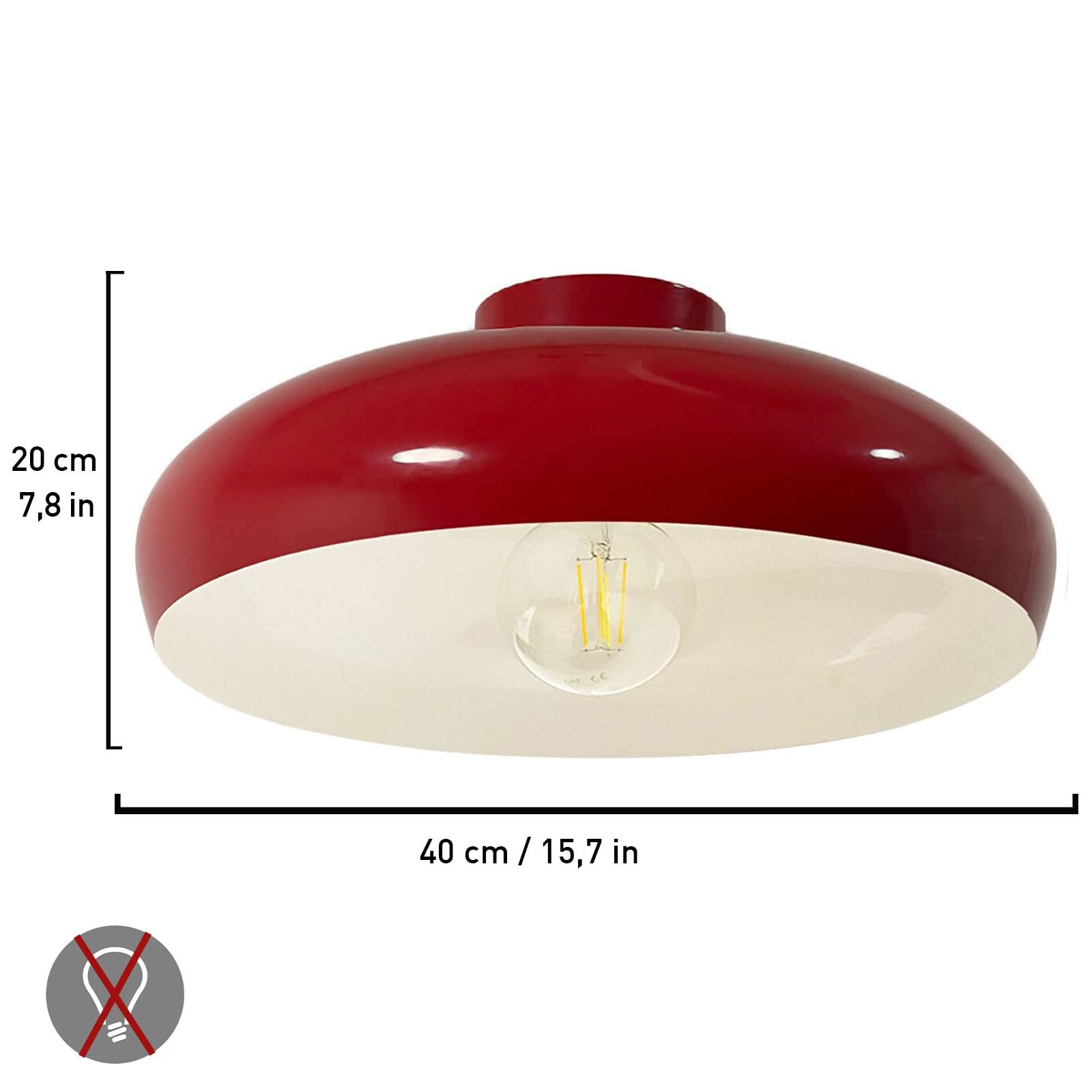 bamyum Lampada Androa Vintage Plafoniera Diametro 40 cm Illuminazione A Soffitto E27 Lampada a Sospensione Plafoniera Adatta Per Soggiorno Rosso-Bianco