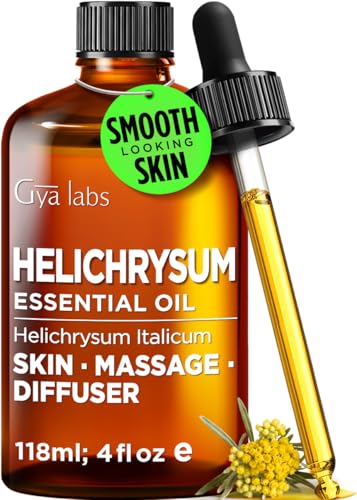 Image of 100% Pure Helichrysum Essential Oil for Skin & Diffuser - 4 Fl Oz | Helichrysum Oil for Body Massage, Gentle Floral Aroma for Renewal, Aromatherapy Grade Oil - Gya Labs