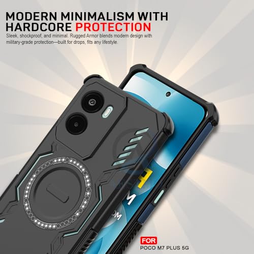 Image of AESTMO Back Case Cover for Poco M7 Plus 5G | Magnetic Case with Built-in Metal Ring | Compatible with MagSafe Accessories | Shockproof Hybrid (PC + TPU, Black)
