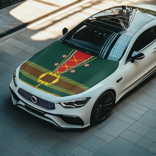 Image of Renewold Christmas Clothes Pattern Green, Car Hood Cover, Vehicle Hood Wrap Blanket, Women Men Automotive Exterior Accessories, Elastic for Outdoor Indoor Xmas Winter Holiday Party
