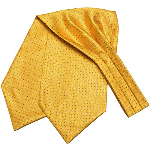 Image of Hi-Tie Silk Ascot for Men Self Tie Men's Cravat and Flower Lapel Pin Handkerchief Cufflinks Set for Wedding Party