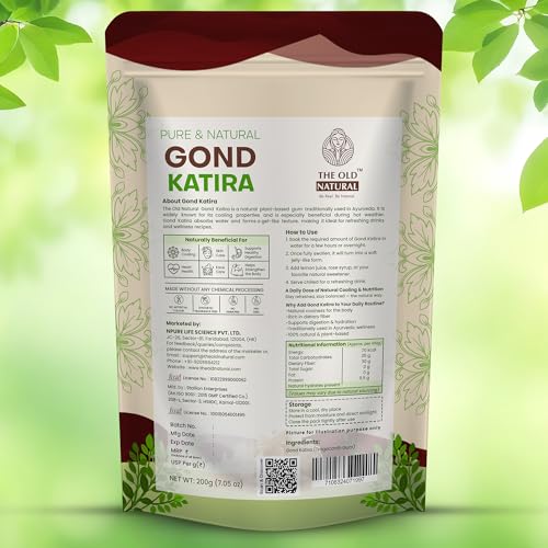 Image of The Old Natural Gond Katira (Tragacanth Gum) - 100% Natural Plant-Based Edible Gum | Cooling Superfood for Summer Drinks | Supports Digestion & Hydration | 200g
