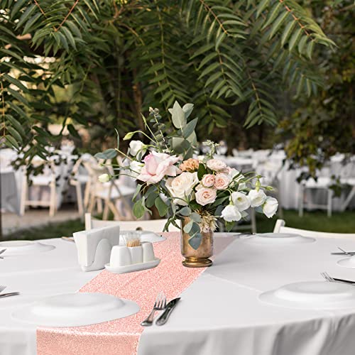 Newwiee 12 Pack (6 tablecloths + 6 Runners) Round Plastic Tablecloth 84 Inch with Glitter Sequin Table Runner108 Inch Disposable Waterproof Tablecloth for Parties Wedding Baby Shower(Rose Gold) by Newwiee - Image 6