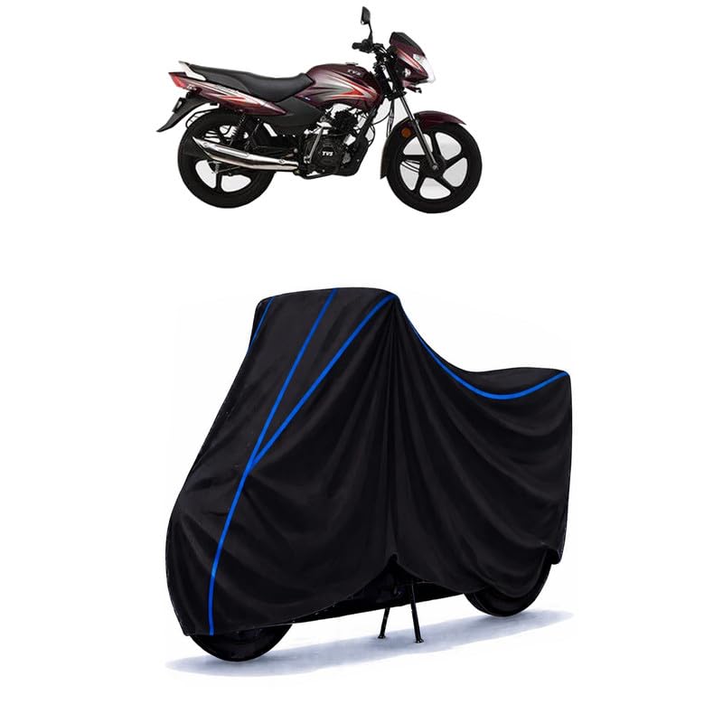 Image of Tvs Sport Bs6 E20 Bike Cover Water Resistant Universal Motorcycle Rain | Heavy Duty UV Protection, Dust, Scratch Indoor Outdoor All Weather with Black Blue Piping Elastic