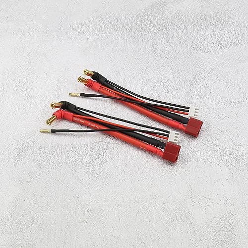 EMSea 2stk Hardcase Anschlusskabel für 2S 7.4V Lithium Akkus RC Car T-Stecker 90° 5.0mm Bananenstecker Lithium Akku Ladekabel 12AWG