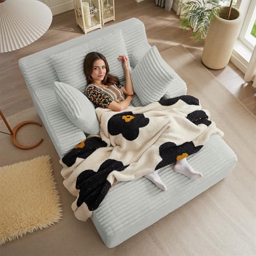 Image of 67 Inch Chaise Lounge Chair Indoor, Oversized Corduroy Upholstered Boneless Sofa Bed, Deep Seat Sleeper Couch Reading Chairs, Cloud Sofas Couches for Living Room, No Assembly Required (Light Grey)