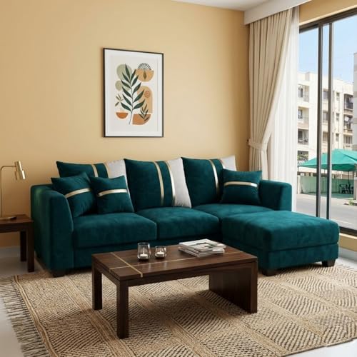 Image of Vero Plush Comfort Sofa Set | 3 Seater with Ottoman | Luxury Velvet Suede Fabric | Modern Living Room Sofa | Green Teal
