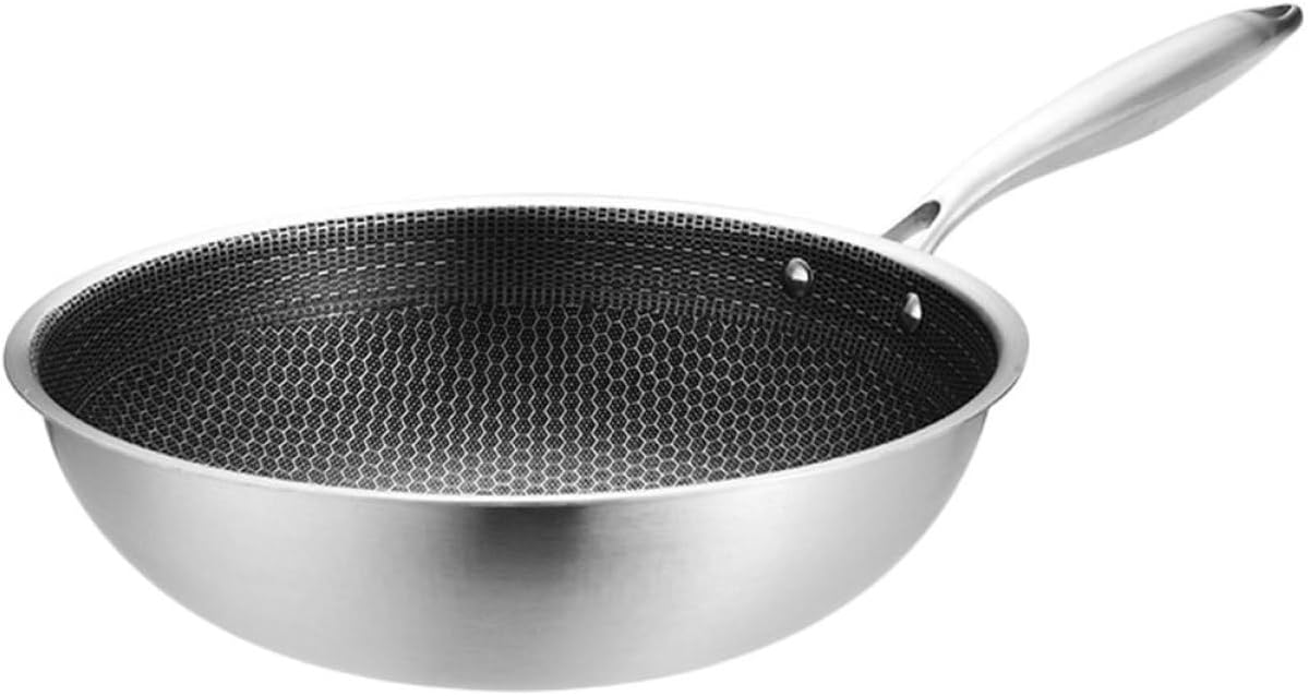 IMIKEYA Stainless Steel Honeycomb Wok for Electric Stove Portable Non-stick Frying Pan Cookware Even Heat Distribution Design for Home Cooking