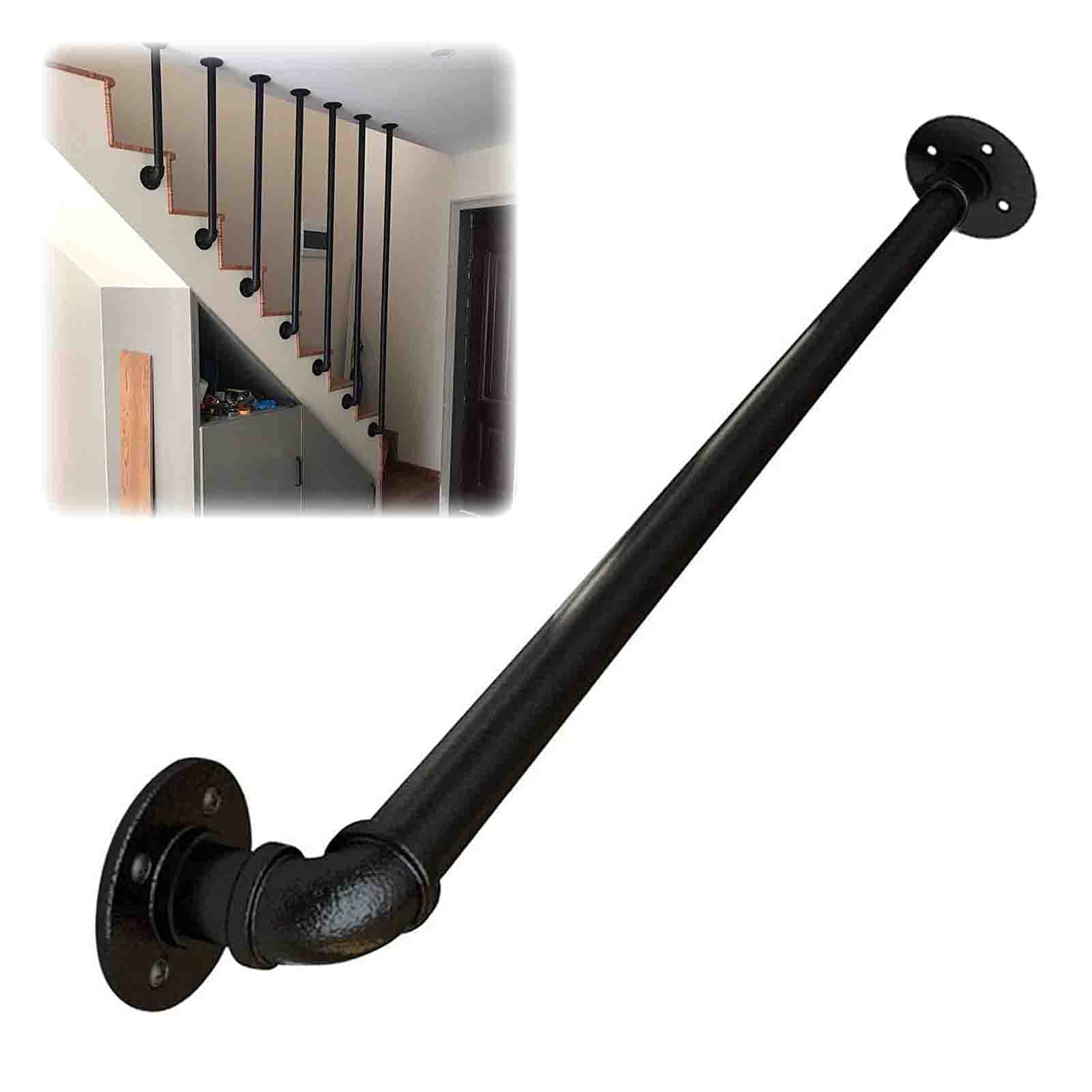 Garde-corps d'escalier intérieur en tube galvanisé noir mat pour fixation au sol