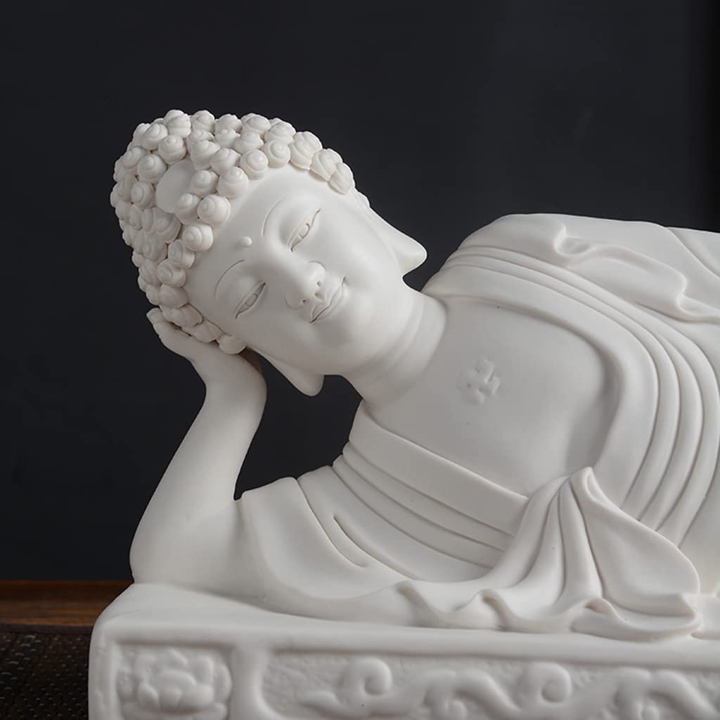 keramische Statue, Liegender, 13 Zoll großer schlafender Buddha aus weißer Keramik – ruhige Buddha-Figur und Skulptur for Feng Shui-Heimdekoration als Heimdekoration