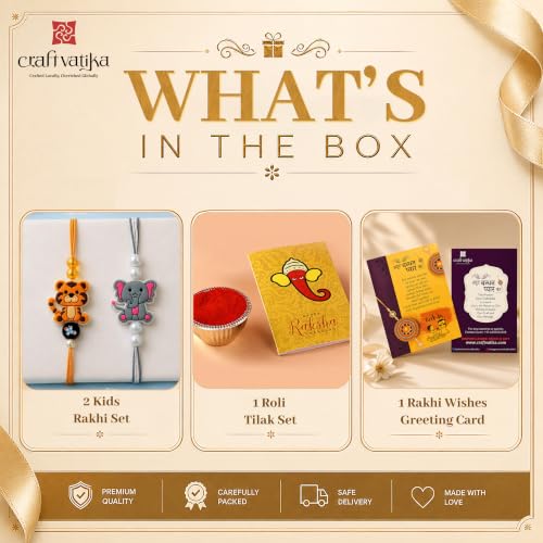 Image of CraftVatika Rakhi Set for Kids Brother, Rakhi Set of 2 for Brother Boys Baby Kids, Designer rakhis for Rakshabandhan Children Raki Set with Greeting Card, Tilak Set, for Premium RakshaSutra for Child