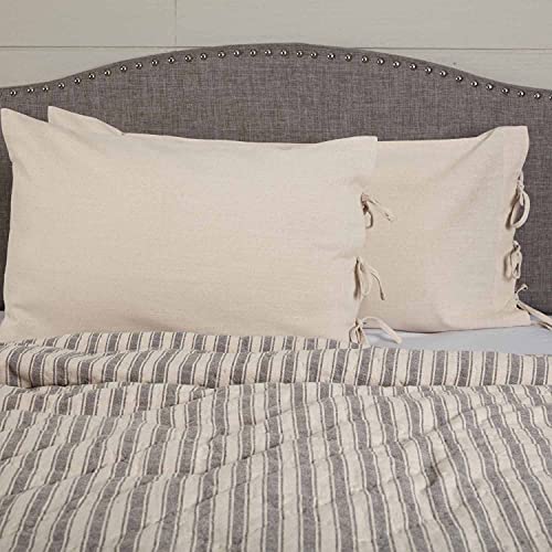 Market Place Natural Standard Pillow Case/Shams, Set Of 2, Beige Cream Cover, Farmhouse Bedding W/Ties #TOP1
