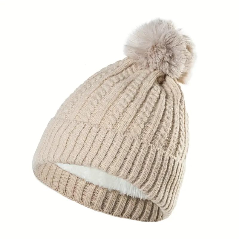 RR DESIGNWinter Warm Wool Pom Pom Hat Soft Thick Knit Acrylic Beanie Hat Caps-Winter Headgear for Girls and Women's