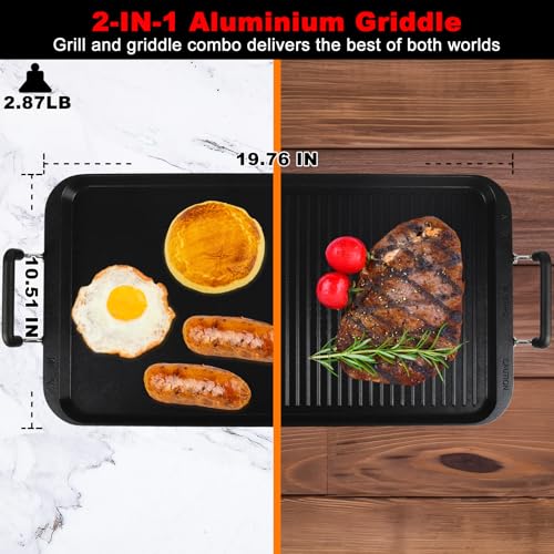 Image of Vayepro 2-in-1 Stove Top Griddle & Grill Pan, 20 Inch Non-Stick Double Burner Griddle for Gas, Electric, and Camping Stoves, Perfect for Pancakes, BBQ, and Indoor /Outdoor Cooking