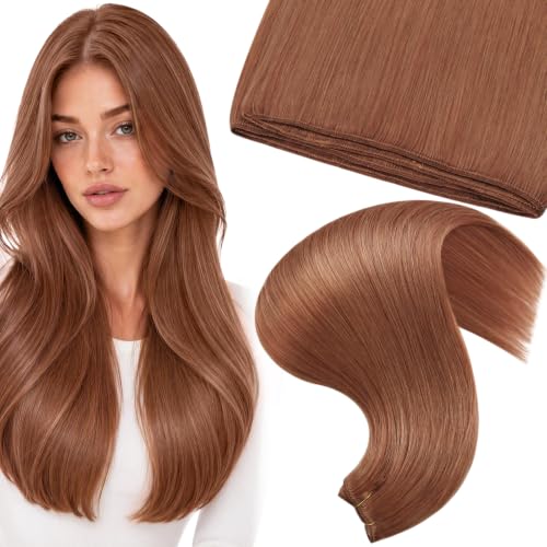 Moresoo Real Human Hair Weft Extensions, Light Copper, 22 inch 100g