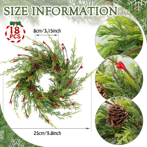 Image of 18 Pcs Artificial Christmas Candle Rings 9 Inch Cedar Pine Garland Wreaths with Red Berries Pinecones Wreaths Pine Needles Candle Ring Holder for Christmas Winter Decorations Table Centerpiece