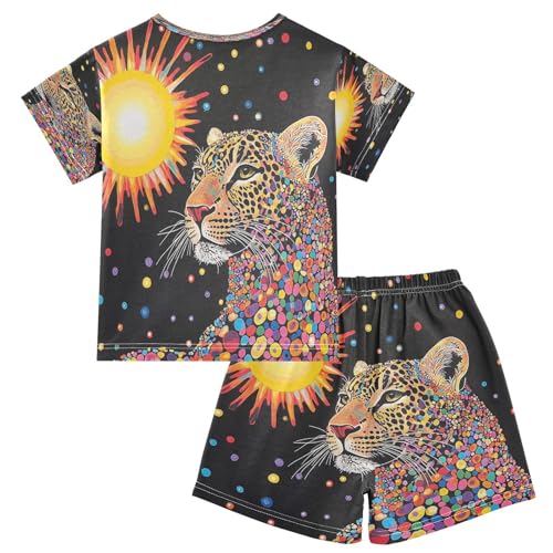 ALAZA Sun Leopard Polka Dot Pajamas Set Short Sleeve Cotton Sleepwear Summer Pjs 2 Piece 5-14Y2